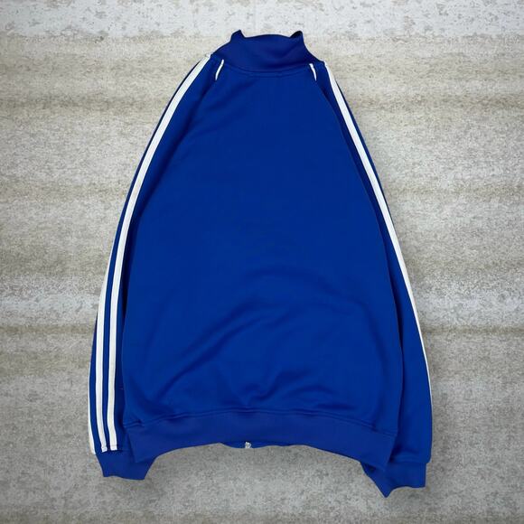 Vintage Adidas Track Jacket Royal Blue Polyester White 3 Stripes Full Zip 90s - Picture 3 of 4
